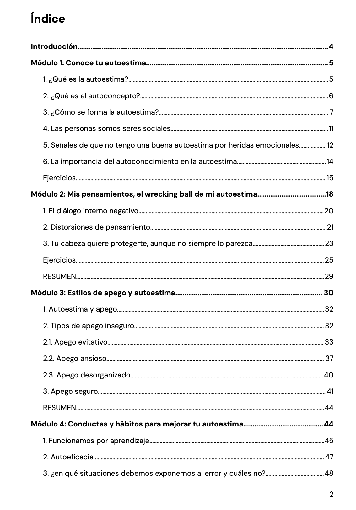 Índice trabaja tu autoestima